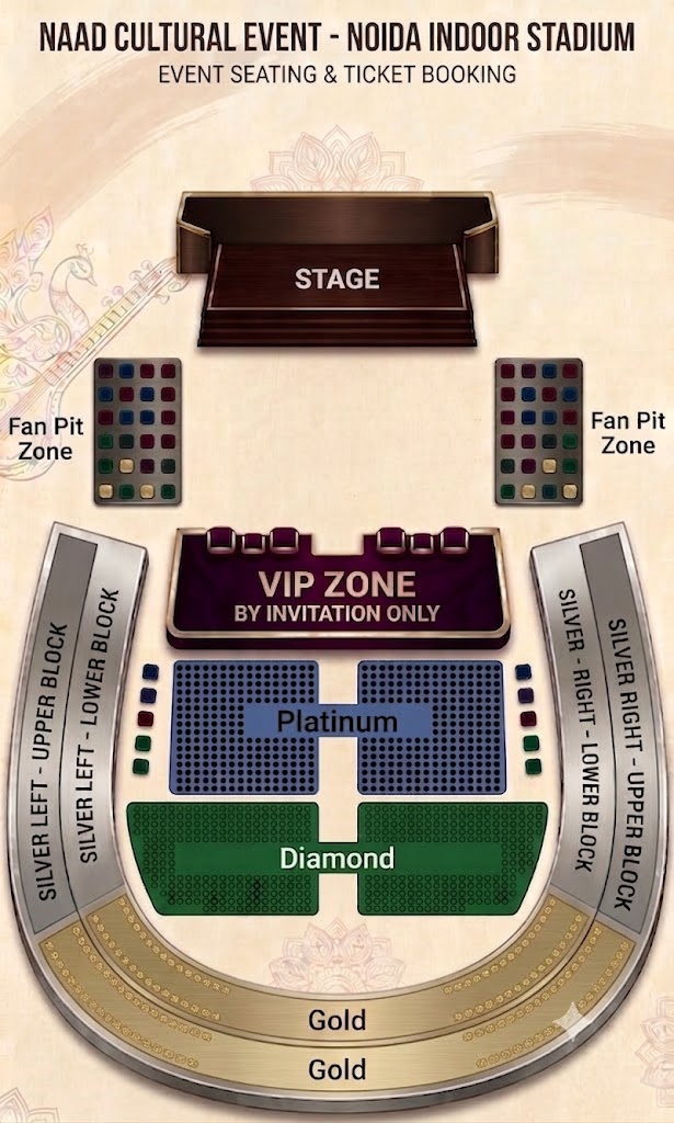 Noida Indoor Stadium seating layout NAAD 2026 concert tickets